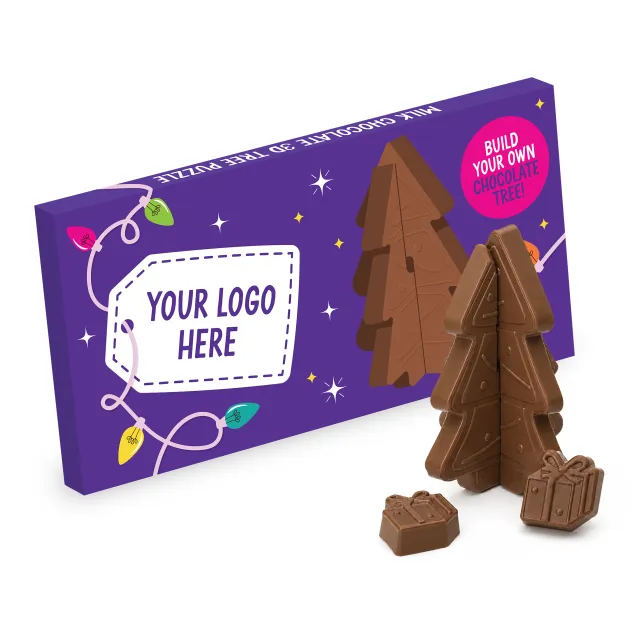 Eco Christmas tree box containing a 3D chocolate tree