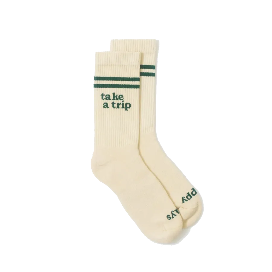 Take a TRIP off-white and forest green organic cotton socks