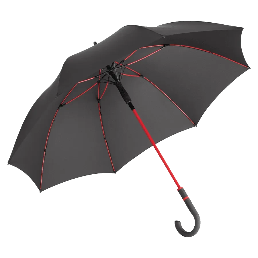 Automatic midsize umbrella open with a black canopy and coloured ribs